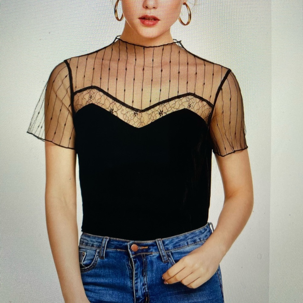 Sheer panel velvet top